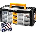 CANOPUS Craft Organizer with Drawers, 15-in Modular Drawer Case, Storage Organizer with Transparent Drawers, Portable Plastic Tool Box for Small Tools, Crafts, Screws, Bolts, Hardware and Small Parts