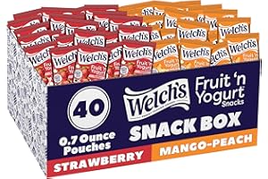 Welch's Fruit Snacks, Fruit 'n Yogurt Variety Pack, Strawberry, Mango Peach, Gluten Free, Bulk Pack, Single Serve, 0.7 oz Bags (Pack of 40)