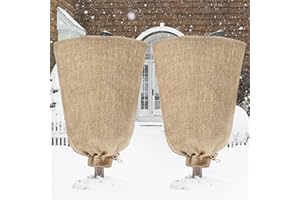 Riare 2 Packs 45 × 70 Inch Burlap Winter Plant Cover Bags with Drawstring- Reusable Large Burlap Sack Plant Frost Protector, Plant Frost Cloth Cold Tree Freeze Blanket for Outdoor Plants Shrubs Fruit