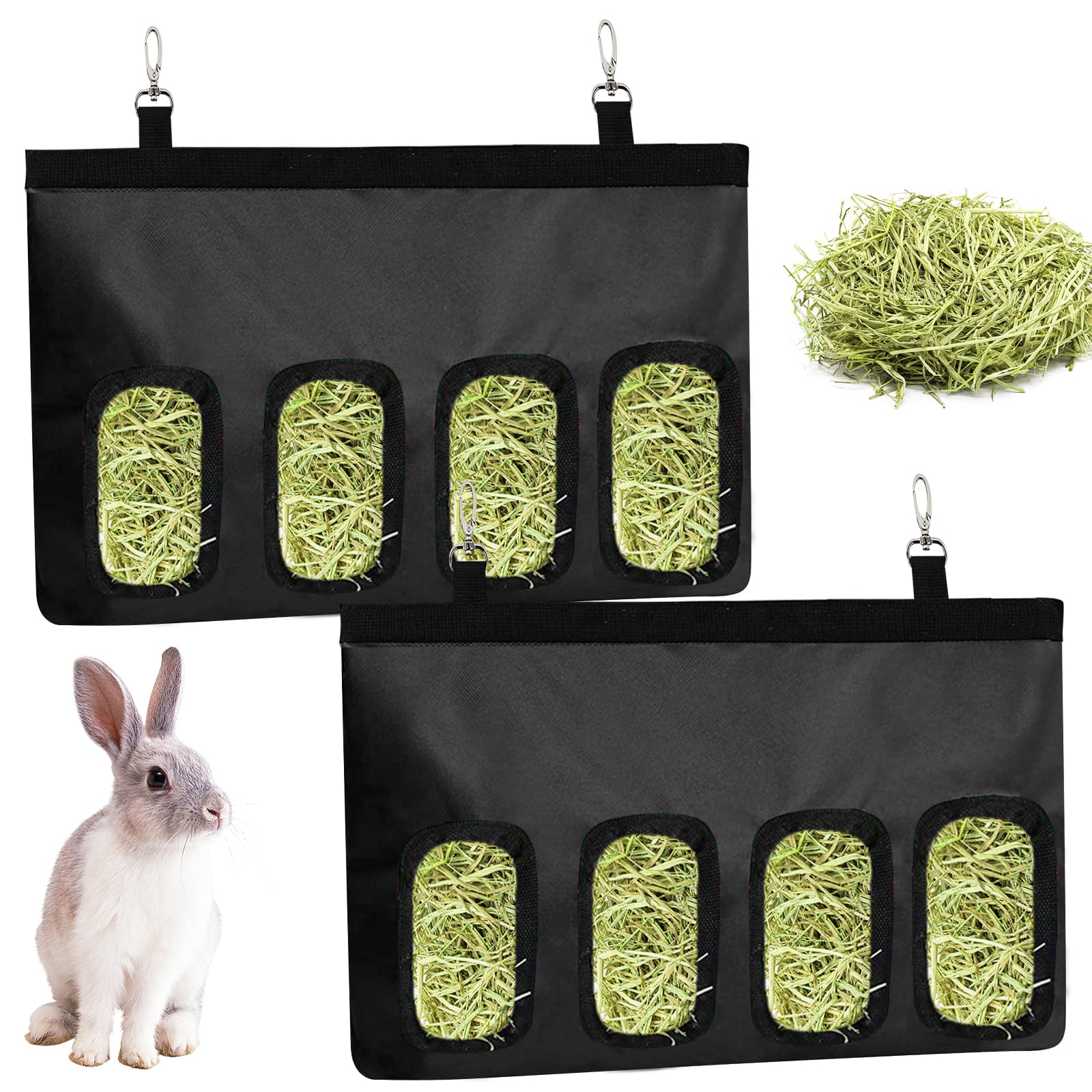 Rabbit Hay Feeder Bag, 2 Pcs Rabbit Hay Feed Bag, Guinea Pig Hay Feeder Storage, Hay Feeder Hanging Bag, Hanging Feeding Hay with 4 Holes, Small Animals Hay Feeder Bag for Rabbit Guinea Pig Hamster