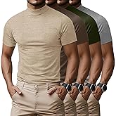 Ficerd 4 Pack Men's Mock Neck T Shirts, Short Sleeve Mock Turtleneck Undershirt Pullover Basic Tops Causal Solid Tee for Men