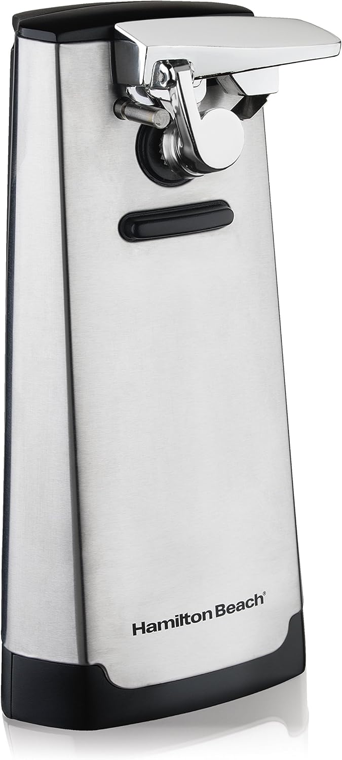 Hamilton Beach Electric Automatic Can Opener with Knife Sharpener, Easy-Clean Detachable Cutting Lever, Cord Storage, Brushed Stainless Steel (76700)