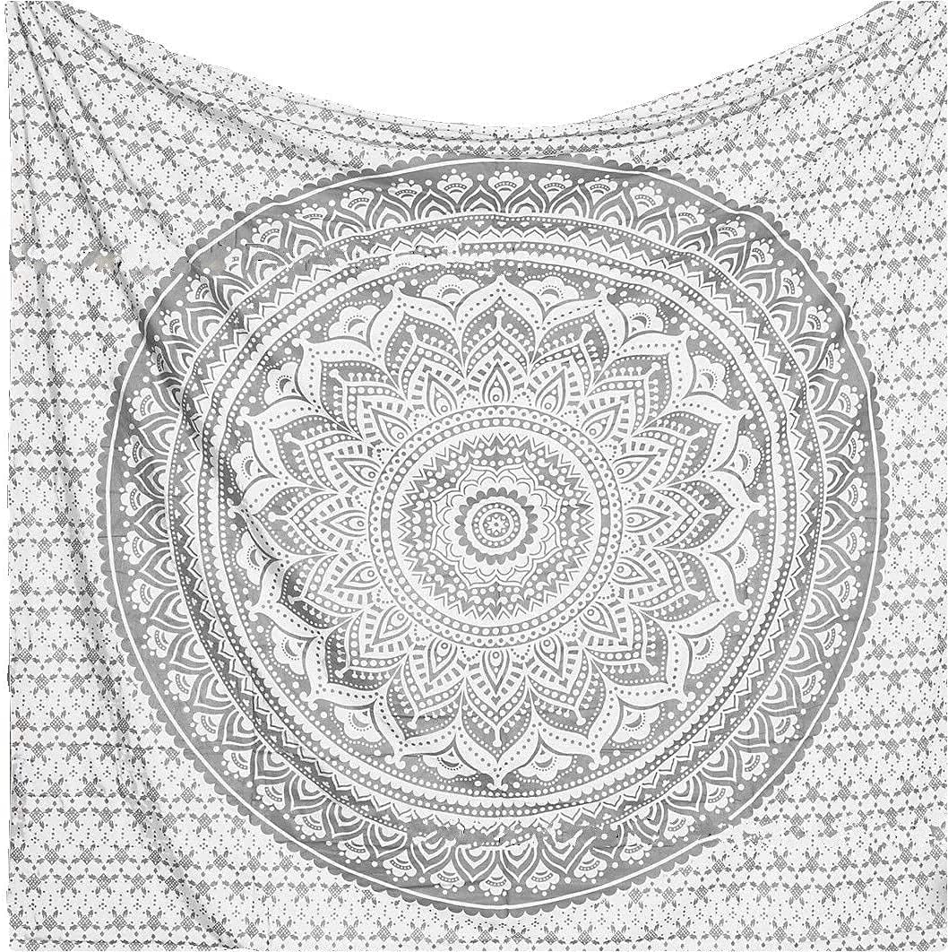 Tapestries - Popular Handicrafts Tapestry Wall Hanging Ombre Hippie Mandala Bohemian Hippy Intricate Indian Tapestries Bedspread 54 x 60 Inches (140cm x 152cm) Silver