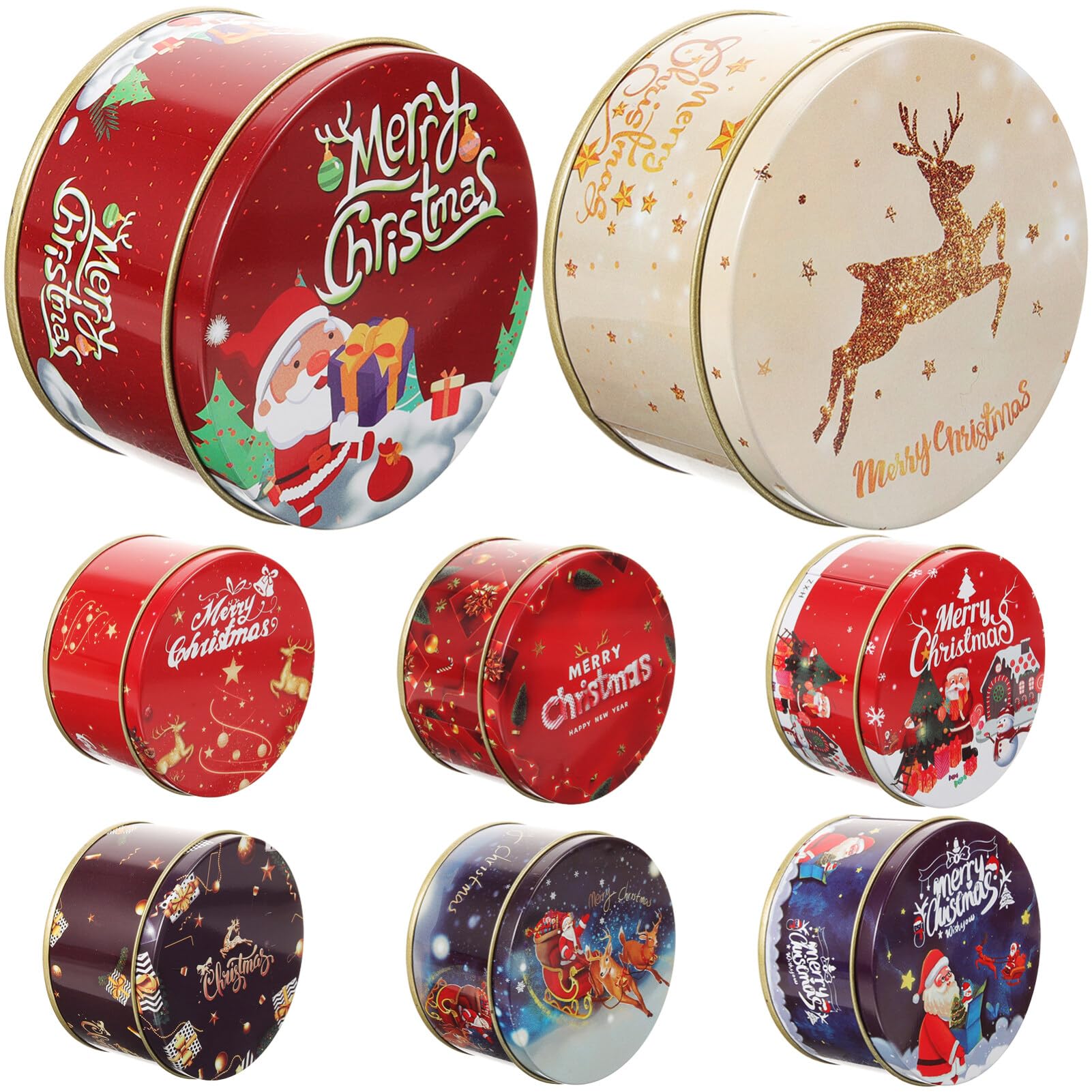 Card Storage Containers 8Pcs Card Tin Boxes Christmas Tinplate Cookie Tins Metal Xmas Candy Box Empty Biscuits Jar Candle Containers with Lids for Sugar Jewelry Snack Storage