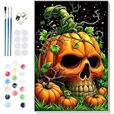 Bowetile Halloween Framed Paint by Numbers Kit for Adults, Skeleton Painting by Numbers Skull, Adults' Paint-by-Number Kits on Canvas, Acrylic Number Painting Gifts for Home Wall Decor, 8x12in
