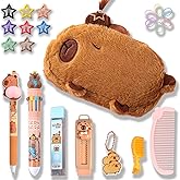 KEYDUACU Cute Capybara Pencil Case Set - Stationery Set with Hairstyle Decor Kit, Large Capacity School Supplies Bag, 10-Color Pen & Pencil Capibara Capybara Gift(Brown)