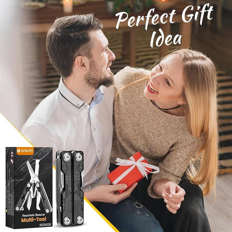 Multitool, EDC Mini Strumento Tascabile, Forbici Multiuso con Rompivetro, Forbici Multifunzione per Emergenze e Uso Quotidiano, Regalo Uomo Compleanno, Gadget, Idee Regali Natale Uomo - Nero