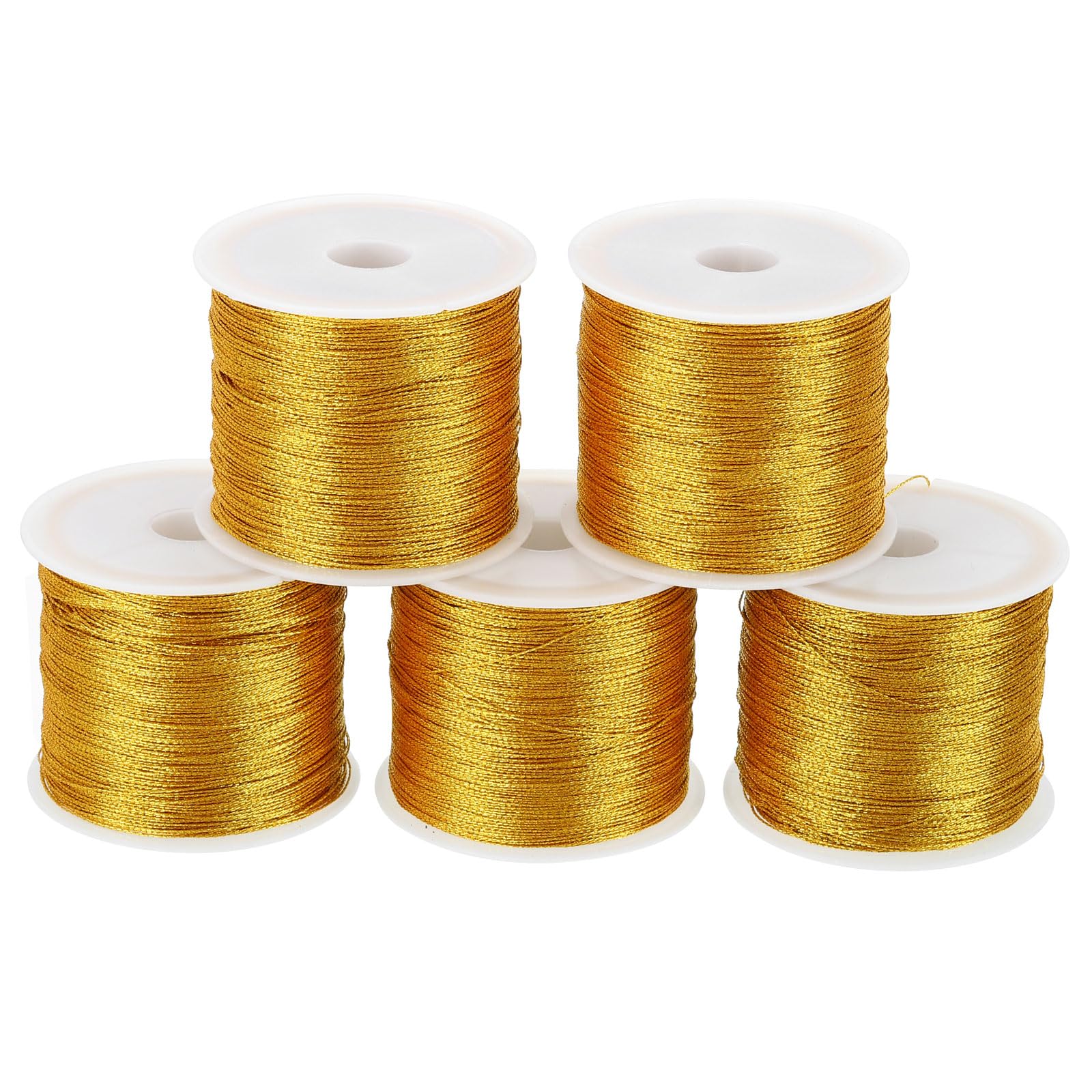 PATIKIL Total 545yards Metallic Cord, 5 Rolls 0.3mm Dia Tinsel Ornament String Thread for Craft Beading Jewelry Making Gift Wrapping Decoration, Gold