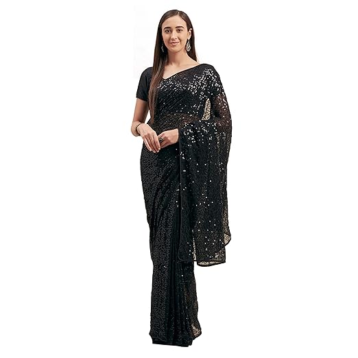 Womanista georgette with Blouse Piece Saree (WM1269_ Black_ Onesize)