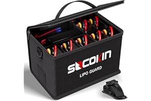 Socokin Lipo Battery Safe Bag Fireproof Explosionproof Bags Large Capacity Adjustable Safe Bag for Lipo Battery Charge Storage 10 Cell Adjustable Battery Safe Bag (10.6 * 6.7 * 6.7 in)