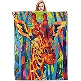 VANZEV Colorful Giraffe Art Blanket Gifts for Women, Abstract Animal Theme Flannel Blanket, Soft Warm Lightweight Throw Blankets for Bedding Sofa Couch Home Travel Decor 50" x 60"