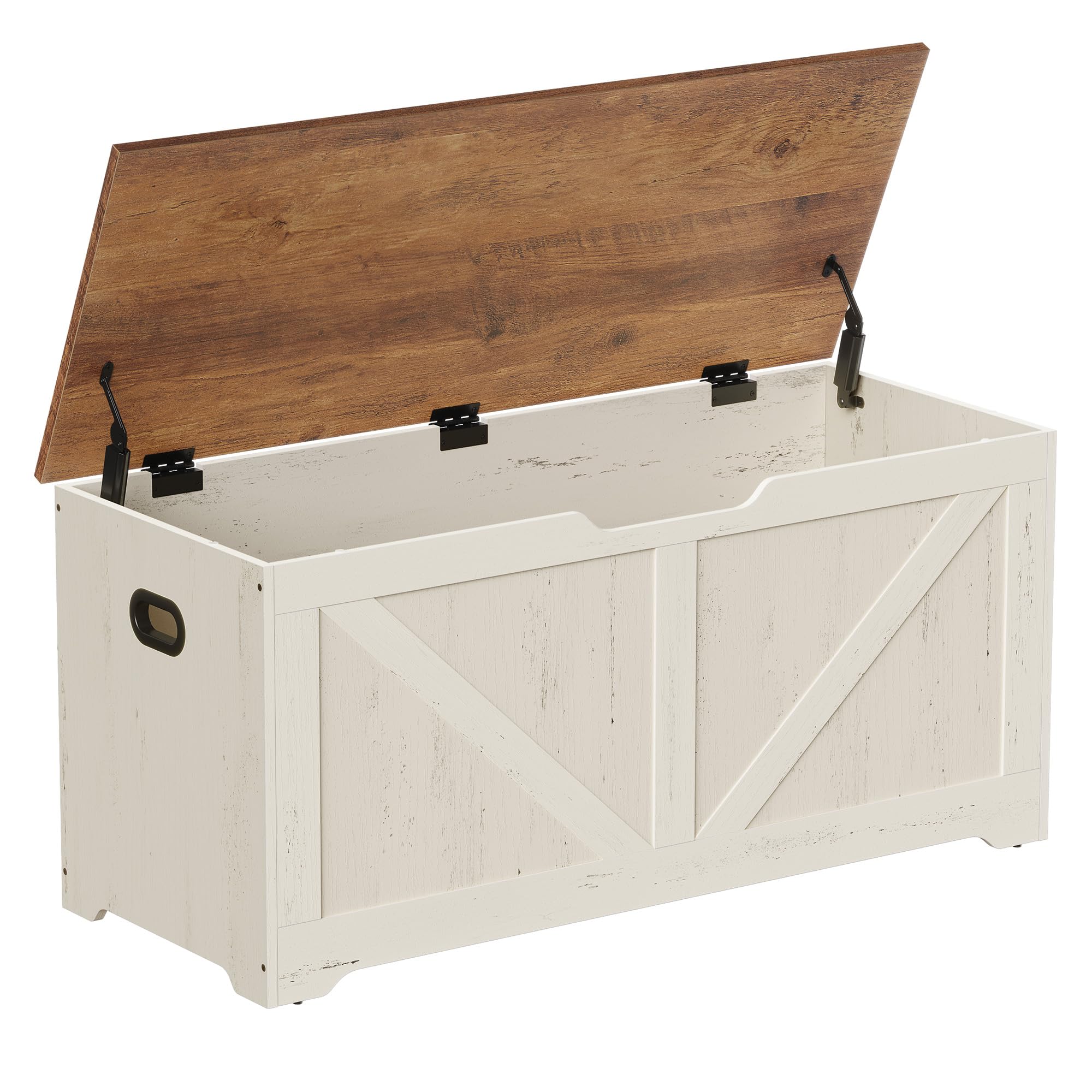 VASAGLE Storage Chest, Storage Bench with 2 Safety Hinges, Farmhouse Style, 15.7 x 39.4 x 18.1 Inches, for Entryway, Bedroom, Living Room, Honey Brown and Rustic White ULSB060WJ01S