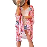 CATCHY & CRAFTY Swimsuit Coverup for Women Kimono Cardigan Beach Floral Boho Print Resort Wear Cruise Gift