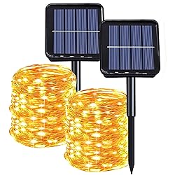 ANGMLN White Solar String Lights Outdoor, 39.4 FT