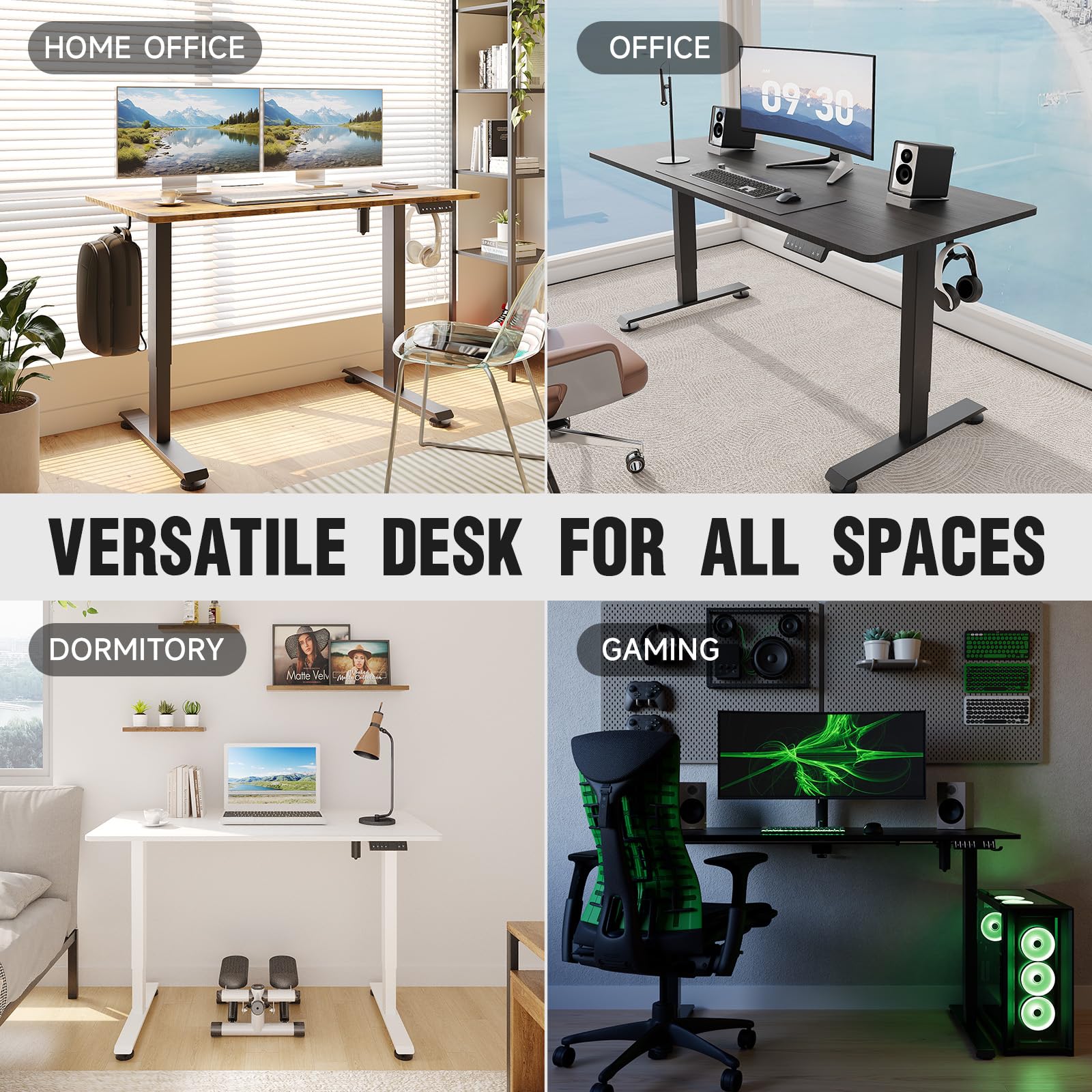Veken 55 Inch, Height Adjustable Sit Stand Up, Wood Desktop, Work Home Office Computer PC Table, Tall Standup Workstation, Gaming Writing Study Bedroom Rising Desks, Brown