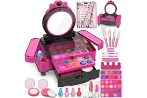 Mozok Kids Makeup Kit for Girl, Real Makeup Toys with Make Up Vanity Set, Girls Makeup Beauty Set Toy for Dress Up, Princess Birthday Gifts Toys for 3 4 5 6 7 8 9 10 11 12 Year Old Kids Girls(Rose)