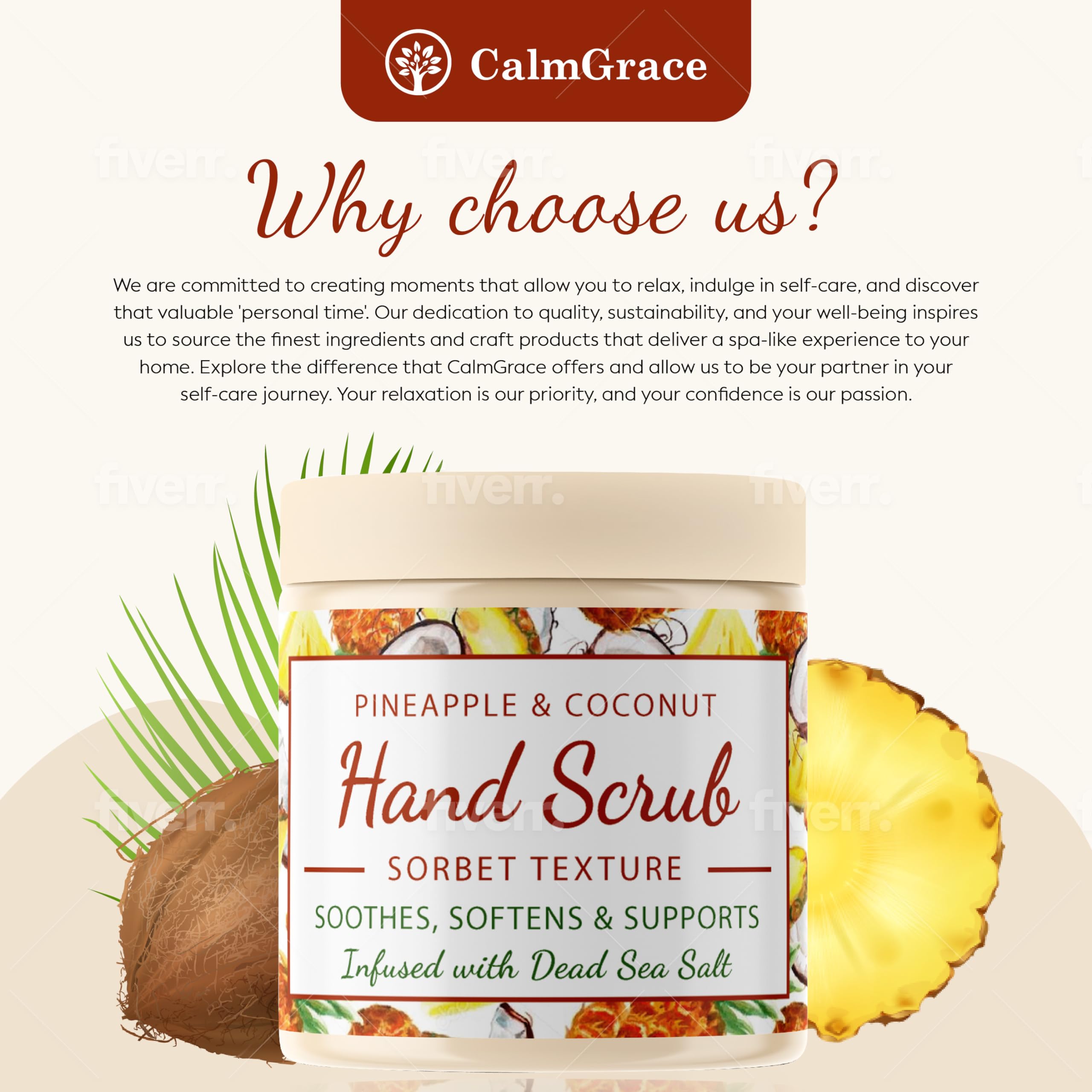 Hand Scrub for Dry Hands | Hand Exfoliating Scrub with Dead Sea Salts & Pineapple Coconut Scent | For Hands with Sorbet Texture | 10.5oz | Fortified with Avocado Oil, Vitamin E, C