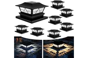 TW SHINE 8 Pack Solar Outdoor Fence Post Lights, 2 Modes Post Cap Lights Waterproof Warm White/Cool White for Yard, Garden, Porch, Patio Decor, for 4x4 5x5 6x6 Wood Posts