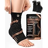 TheraCopper Copper Ankle Brace for Men &amp; Women (Medium, 2 Pack) | Infused Copper Ankle Sleeve Compression Support for Pain Relief, Swelling, Sprains, Achilles Recovery &amp; Sports