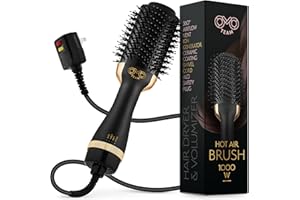 OMOTEAM Professional Blowout Hair Dryer Brush, Black Gold Dryer and Volumizer, Hot Air Brush for Women, 75MM Oval Shape (Black Gold)