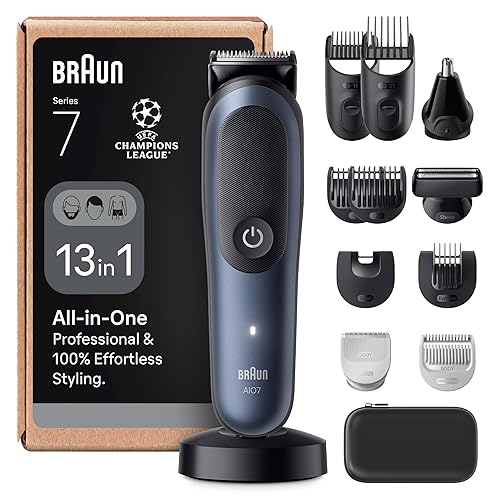 Braun All-in-One Series 7 Grooming Kit, 13in1, ProBlade & AutoSense, 120 Min, SkinGuard & Beard Fading, AquaGrip for Under Water Use, AIO7565, Blue