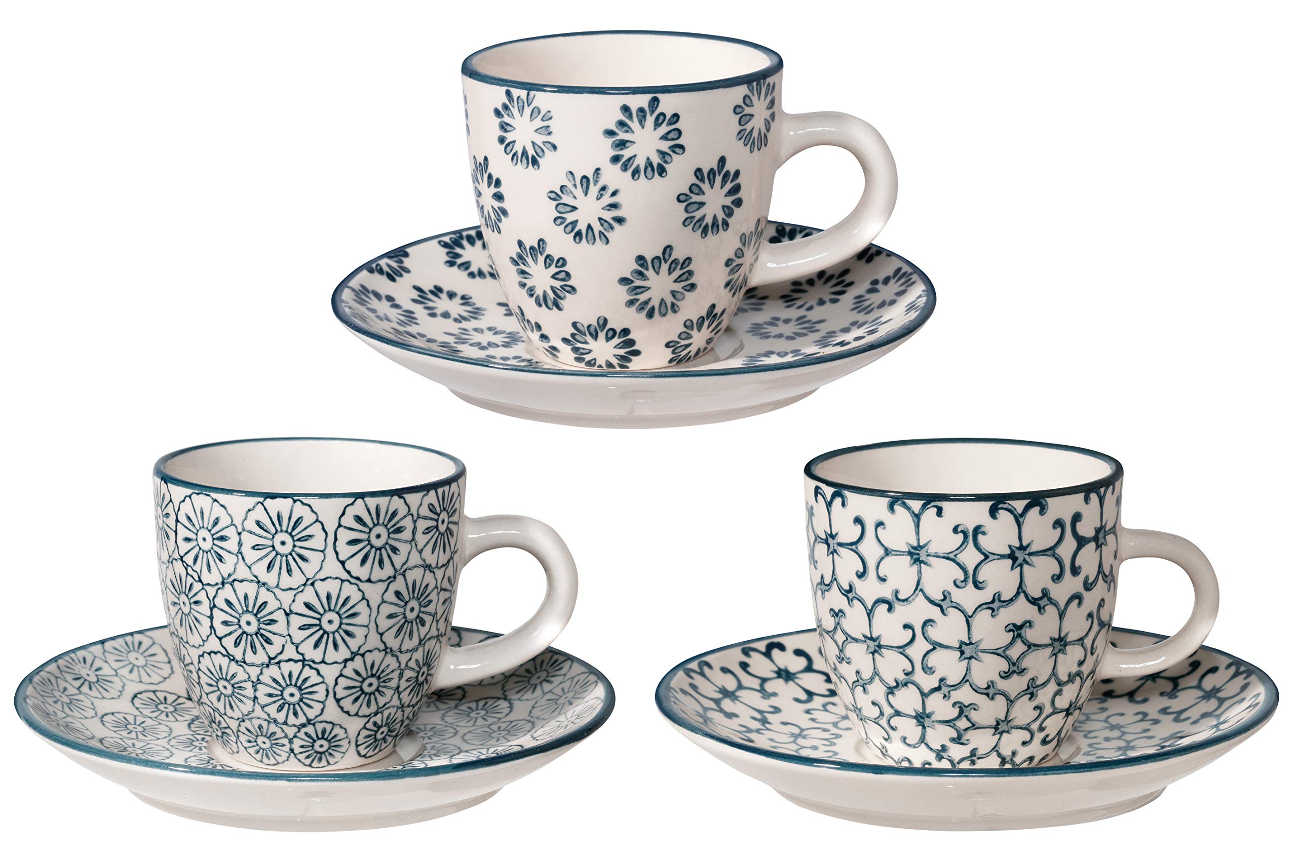 Photo 1 of Bloomingville Ceramic Espresso Cups with Saucer Kristina - small Coffee Cup Dia Cup 2.25'' H 2.5'' Saucer 4.5'', blue, Stoneware, Set of 3 Styles, content 2.8 fl oz