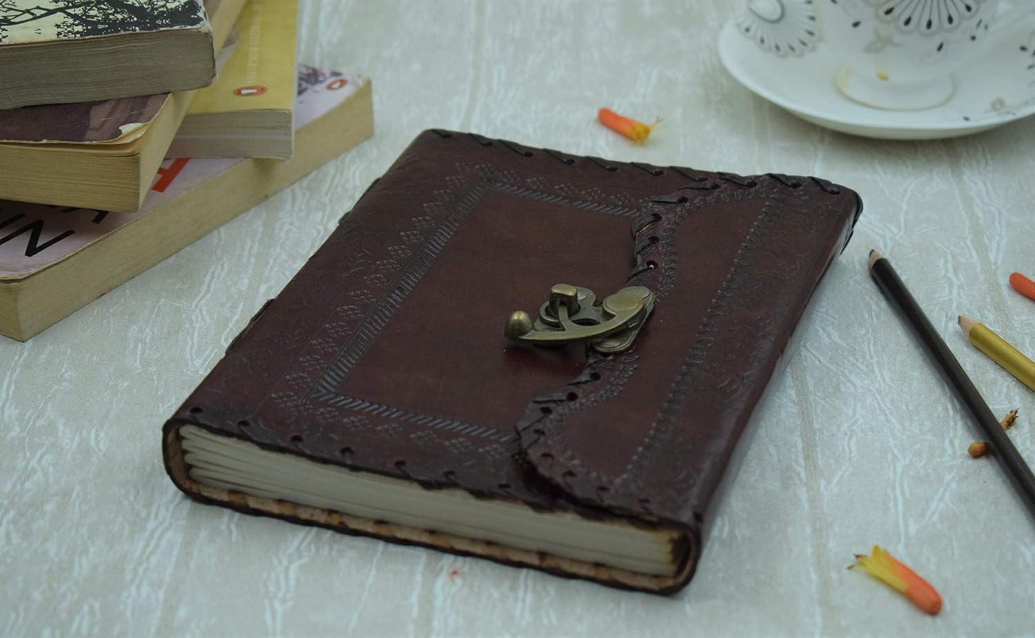 OVERDOSE Mehrab Brass C-Lock Leather Journal - 6 X 8 Inches - Image 3