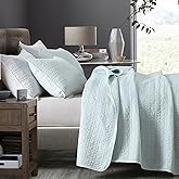 HORIMOTE HOME Quilt Set Queen Size Aqua Blue, Classic Geometric Spots Stitched Pattern, Pre-Washed Microfiber Chic Rustic Look, Ultra Soft Lightweight Quilted Bedspread for All Season, 3 Pieces