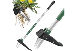 Grenebo Stand Up Weed Puller Tool, Claw Garden Weed Removal Tool with Eject Mechanism, Heavy-Duty Manual Weeder, Root Weed Re