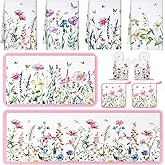 Fourluoo 10 Pcs Wildflower Kitchen Dish Towels Rugs Oven Mitts and Pot Holders Set Farmhouse Kitchen Decor Set for Women Mom Daughter Gift Cooking Baking Grilling (Pastel Pink White)