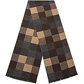 Lindoro Men's Cozy Tartan Check Merino Wool Scarf, Long Warm Lightweight Winter Classic Scarves w/Gift Box