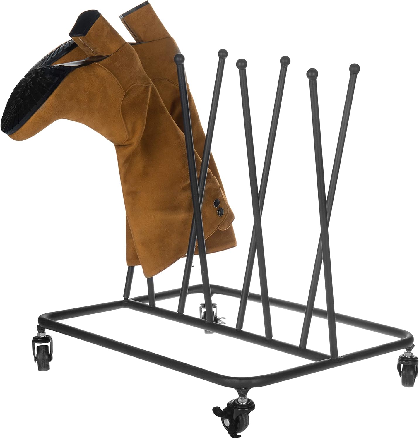 MyGift 4-Pair Industrial Black Metal Rolling Boot Holder Rack
