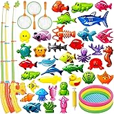 CozyBomB™ Magnetic Fishing Toys Game Set for Kids | Water Table Bathtub Kiddie Pool Party Pole Rod Net, Outdoor Plastic Floating Fish, Toddler Bath Color Ocean Sea Animals Birthday Gift Age 3-5 6 4-8