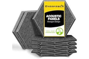 EVENREACH 12 Pack Hexagon Acoustic Panels 12"X10"X 0.4" Soundproof Wall Panels Wall Decoration Sound Absorbing Panel High-Density Sound Deadening Panels Acoustic Treatment Panel For Home Studio,Dark Grey