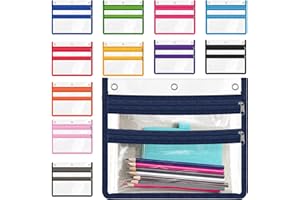 Janlaugh 12 Pcs Binder Pencil Pouch for 3 Ring Clear Binder Pencil Cases Pencil Bags with Zipper Pencil Box Suitable for Storing Pencil Home Office Bulk Supplies, 12 Colors