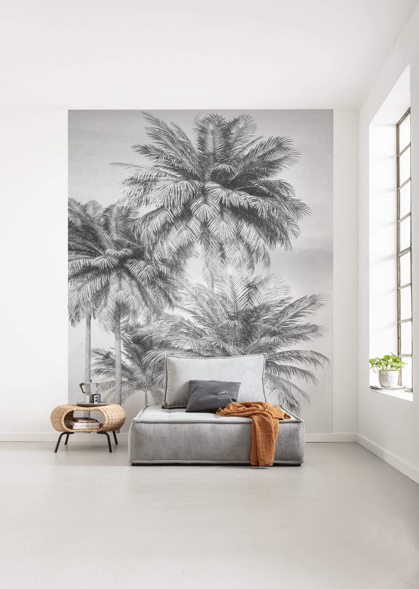 Komar X4-1019 Cocco X4-1019 Non-Woven Wallpaper 200 x 250 cm 4 Panels 50 cm Palm Trees Design Wallpaper Black/White