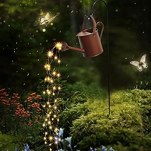Star Shower Watering Can with Lights LED Lamp Watering Can Decorative Led Fairy Lights Outdoor Sculptures Statues with Bracket for Outdoor Indoor Garden Decoration