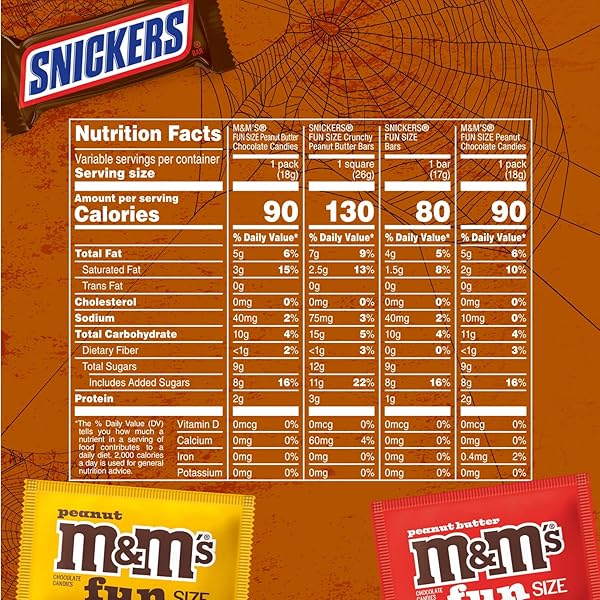M&M’S PEANUT, SNICKERS CRUNCHY & SNICKERS ORIGINAL FUN SIZE TRICK OR TREAT INDIVIDUALLY WRAPPED MILK CHOCOLATE HALLOWEEN CANDY VARIETY ASSORTMENT, 35 CT BULK BAG
