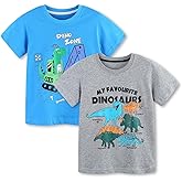 YANGLYN Boys Crew Neck T-Shirts Little Kids Short Sleeve Tops for Toddler Boys Summer Casual Graphic Tees 2 Pack