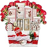 Valentines Day Gifts for Her, Red Rose Spa Gifts for Women, Bath and Body Gift Set, 35 Piece Stress Relief Spa Kit Gift Basket, Birthday, Mom, Nail Care Kit - Body Scrub, Bubble Bath, Bath Bomb & More