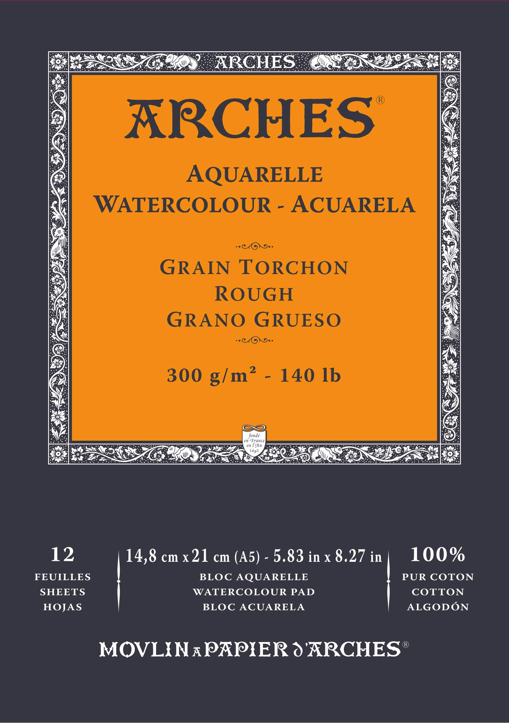 ARCHES Bloc Enc 14.8x21 12H Aquarelle 100% Thick 300g Blanc Nat