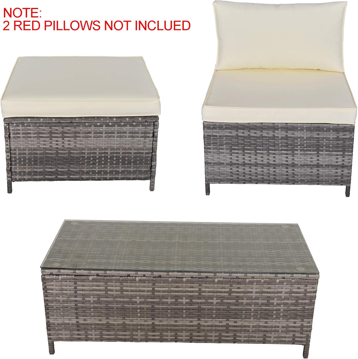 5 Pieces Outdoor Patio Furniture Set, All-Weather Outdoor Small Sectional Patio Sofa Set, Wicker Rattan Patio Sofa Couch Conversation Set w/Ottoman, Cream White Washable Cushions, Grey: Garden & Outdoor