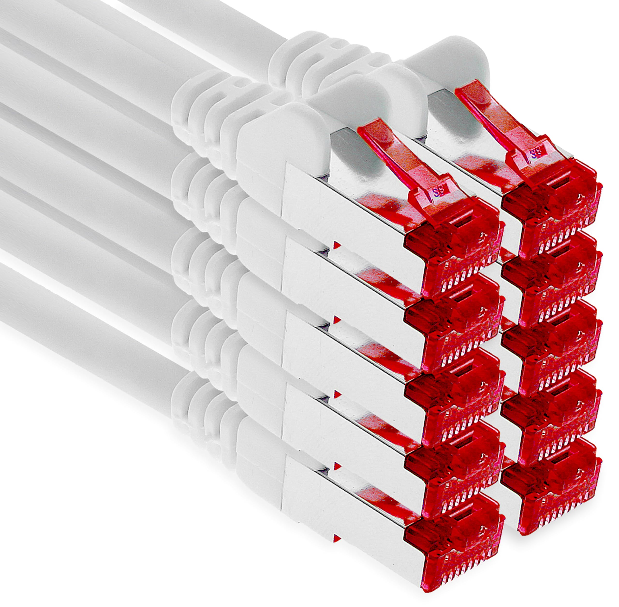 1aTTack.de 0,5m - white - 10 pieces - CAT6 CAT 6 Ethernet - Lan Network Cable - SET - RJ45 Internet 1000/Mbit/s Patchcabel CAT 6 S-FTP PIMF compatible with CAT5 CAT6a CAT7 CAT8