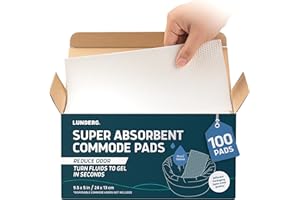Lunderg Super Absorbent Commode Pads - Medical Grade Value Pack 100 Count - for Disposable Bedside Commode Liners, Adult Chairs, Portable Buckets & Camping Toilet Bags - Unscented