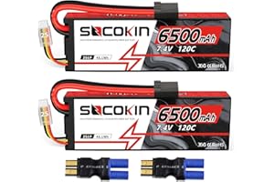 Socokin 2S Lipo Battery 7.4V 6500mAh 120C Lipo RC Battery Hard Case with TR Plug + EC5 Adapter for RC Car RC Truck Airplane Helicopter Boat Car Racing RC Hobby (2 Pack)