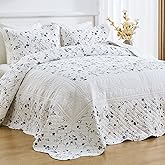 SahSahCasa 128"x120" 100% Cotton Oversized California King Bedspread Coverlet Quilt Set, Floral Cal King Quilted Bedspread Extra Large Quilt, XL Bed Spread Lightweight Comforter, Blue/White
