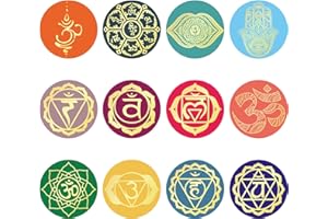 CRASPIRE 120pcs Chakra Mandala Gold Foil Stickers 12 Styles Boho Yoga Buddhism Boho Floral Round Label Decals Self Adhesive E