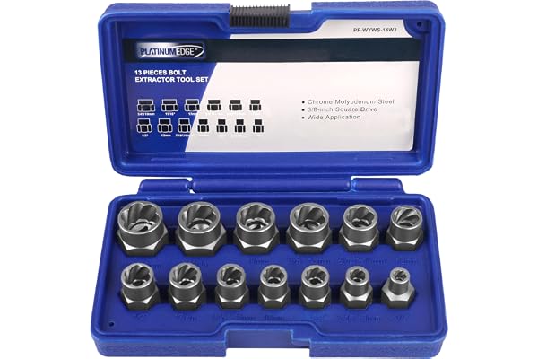 PLATINUMEDGE 13 Pieces Impact Bolt & Nut Remover Set, Bolt Extractor Set, Cr-Mo Extraction Tool Set with Solid Storage Case,