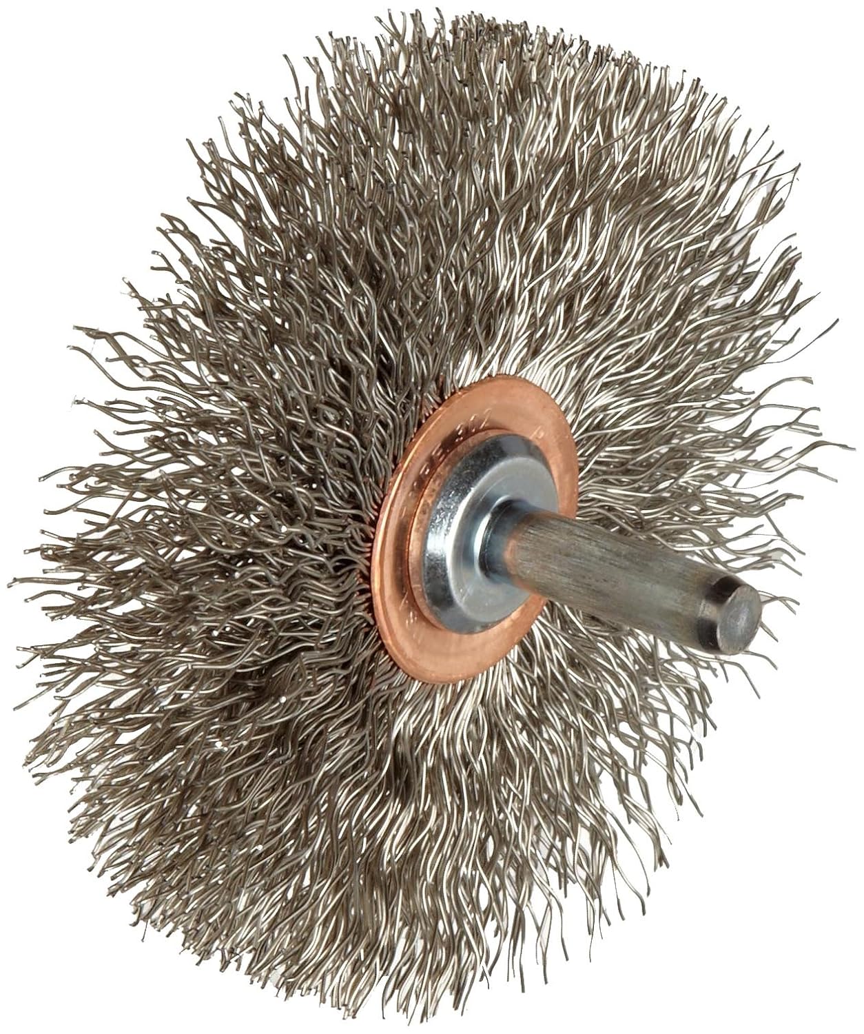 Weiler Narrow Face Wire Wheel Conflex Brush, Round Shank, Stainless Steel 302, Crimped Wire, 3