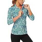 WOWENY Women's 3/4 Sleeve Athletic Golf Shirts Quarter Zip Pullover Collared T-Shirt Workout Print Tennis Top